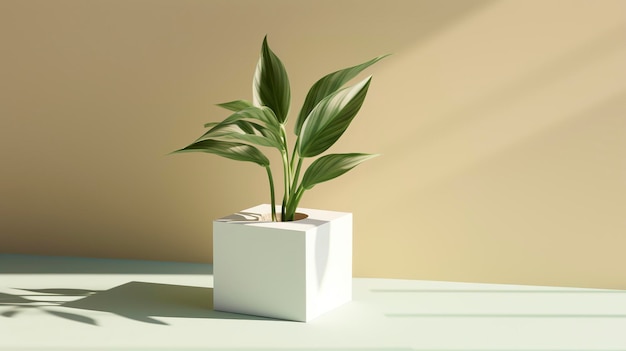 Photo un pot de plantes carré sculpté dans le bois met en valeur l'élégance minimaliste d'une plante