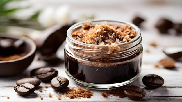 Photo un pot de pudding au chocolat avec des chips de chocolat sur le côté