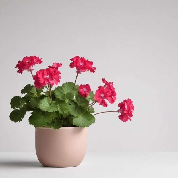 Photo un pot rose avec des fleurs roses sur une table blanche