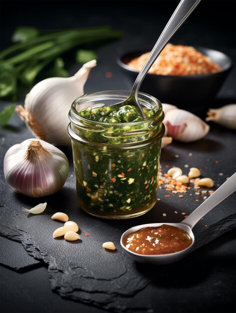 Pot d'une sauce pesto généré par l'IA