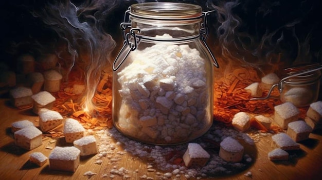 Un pot de sel est posé sur un feu avec les mots sel au milieu.