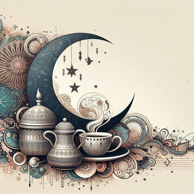 Le pot de thé de la lune du Ramadan est un design minimaliste.