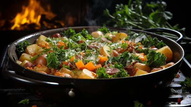 Photo un pot à vapeur de papier peint de soupe de légumes