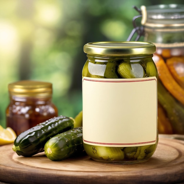 Pot en verre de concombres, de cornichons, de concombres vides en blanc modèle d'emballage de produit générique