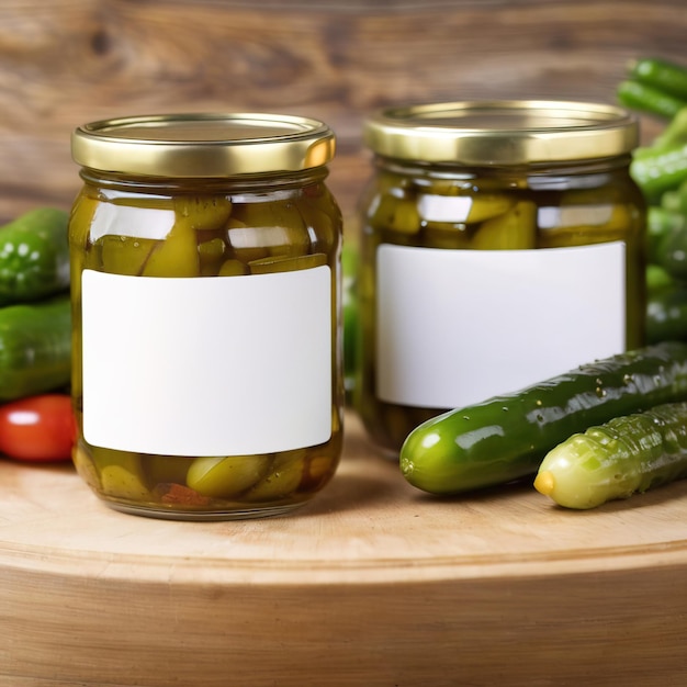 Photo pot en verre de concombres, de cornichons, de concombres vides en blanc modèle d'emballage de produit générique