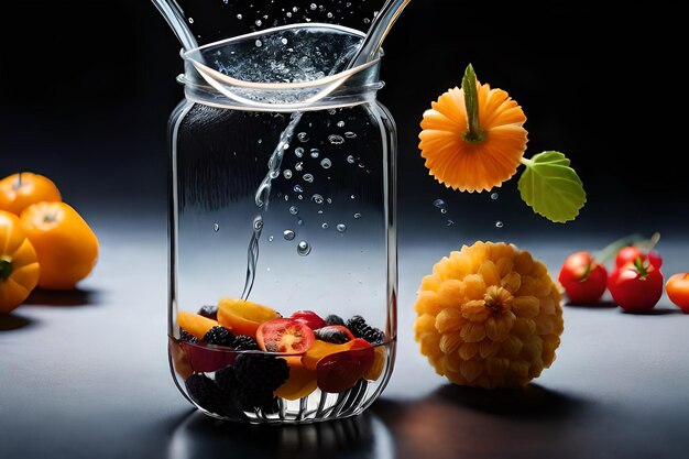 Photo un pot en verre avec des fruits et des baies