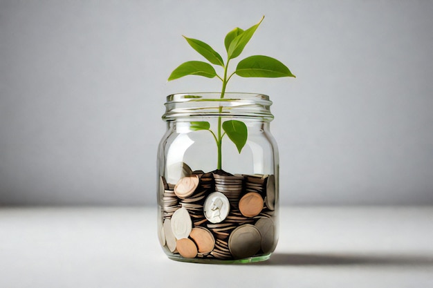 un pot en verre avec une plante qui en sort et une plante qui s'en sort