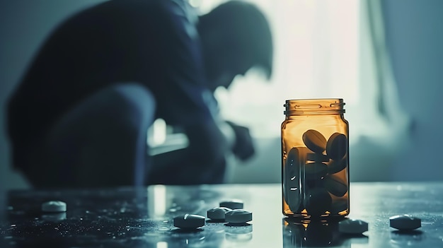 Photo un pot en verre avec un tas de pilules dedans