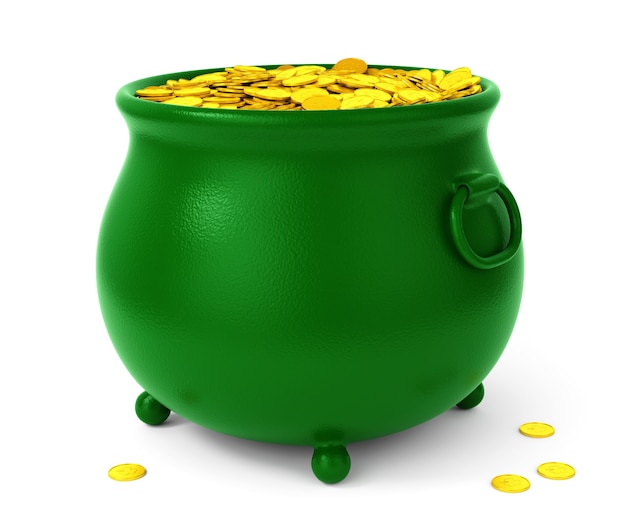 Pot vert avec des pièces d'or