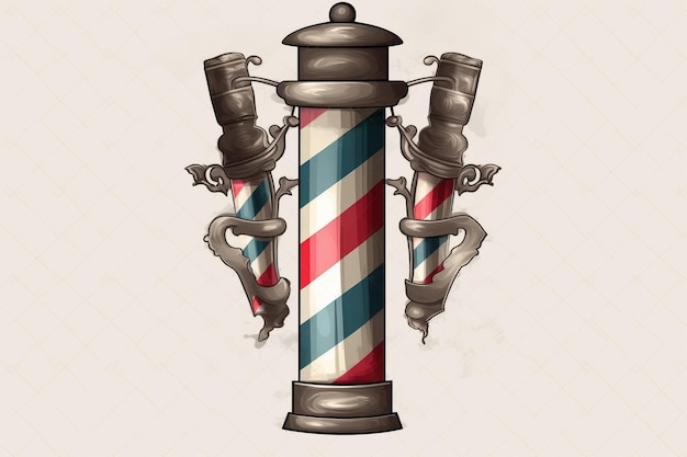 Un poteau de barbier avec un motif rayé rouge et bleu.