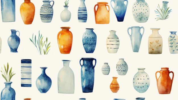 Poterie ancienne et vases modèle d'aquarelle sans couture généré par l'IA