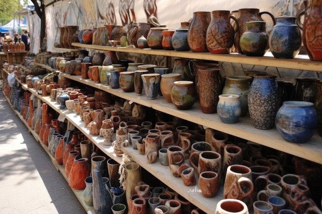 Poterie et céramique artisanales exposées dans un stand créé avec une IA générative