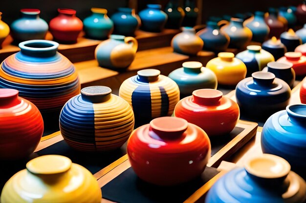 Poterie colorée dans un magasin