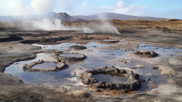 Photo potes de boue volcanique géothermique illustration nature géologie paysage du volcan vapeur géothermique potes de terre volcaniques géothermiques 54