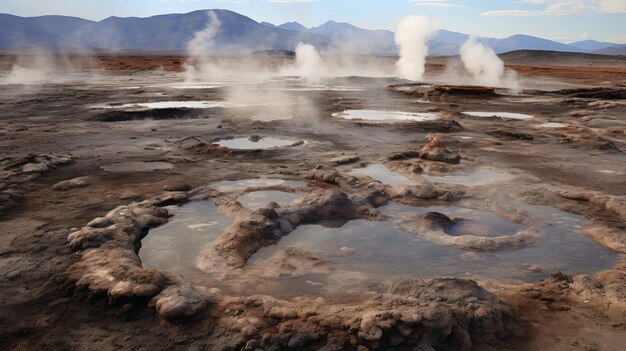 Photo potes de boue volcanique illustration paysage vapeur énergie géothermique geyser hverir potes de bouee volcanique 54