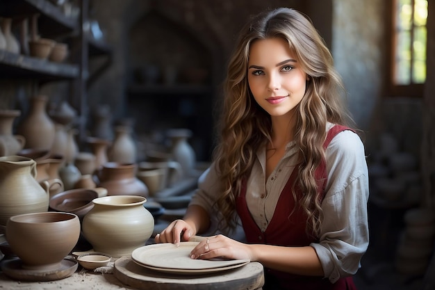 Photo le potier d'une belle jeune femme