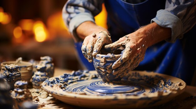 le potier dans la poterie le potier fait du pot d'argile