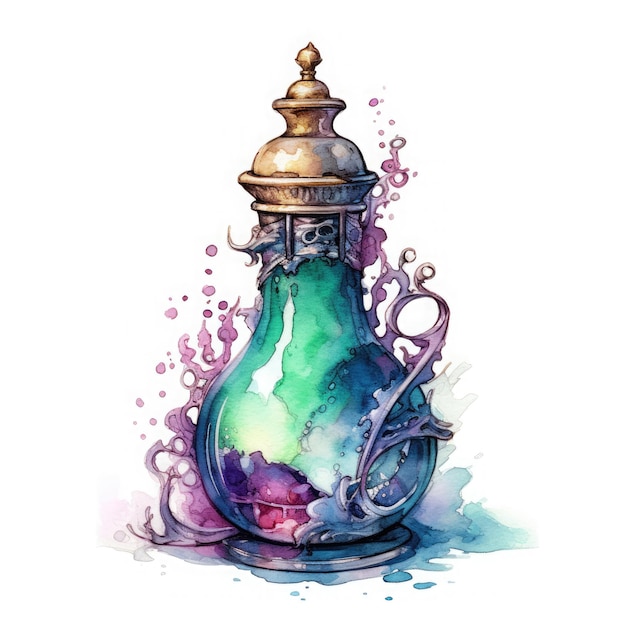 Potion d'aquarelle solitude mécanique sur fond blanc