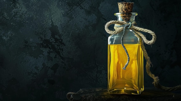 Une potion jaune enchanteuse dans une bouteille de verre