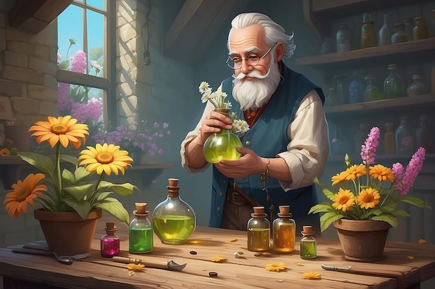 Potions de guérison Personnage Récolte de fleurs de papaïs Illustration