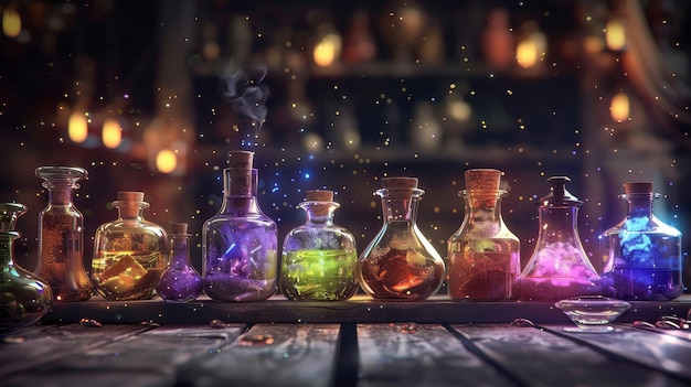 Des potions magiques dans un arrangement mystique illustration générée par l'IA