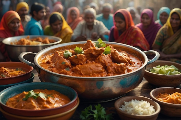 Photo un potluck avec du poulet au beurre comme favori de la foule