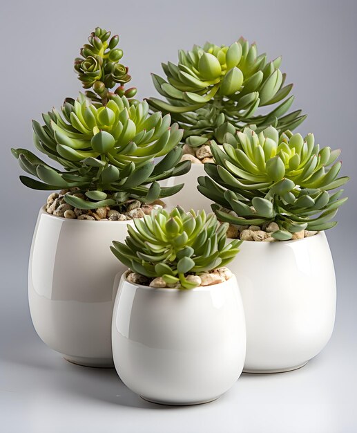 pots blancs avec des plantes succulentes vertes