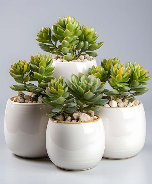 pots blancs avec des plantes succulentes vertes