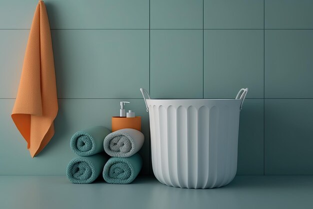 Photo poubelle blanche et serviettes dans une salle de bain ia générative