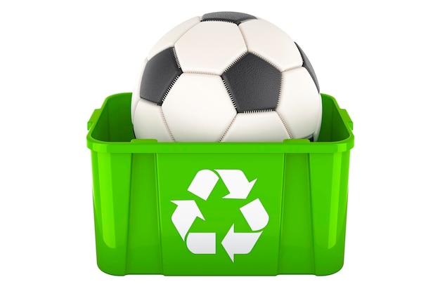 Poubelle de recyclage avec ballon de football rendu 3D