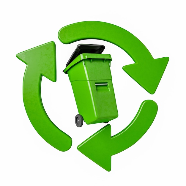 Poubelle verte et logo de recyclage