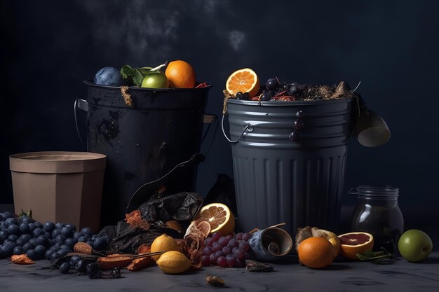 Poubelles pleines de déchets alimentaires