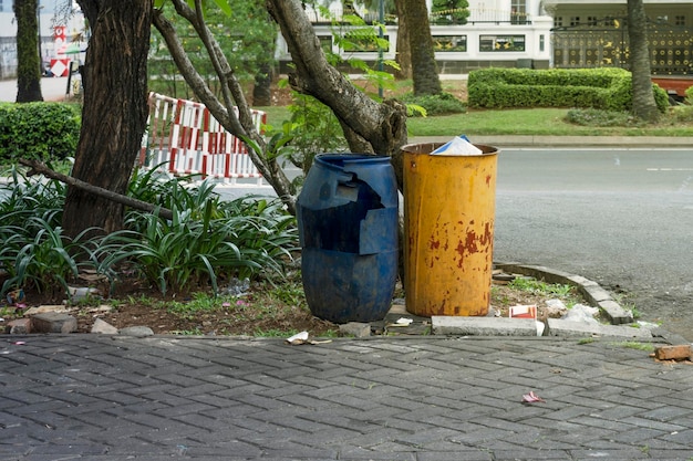 Photo des poubelles sur le trottoir.