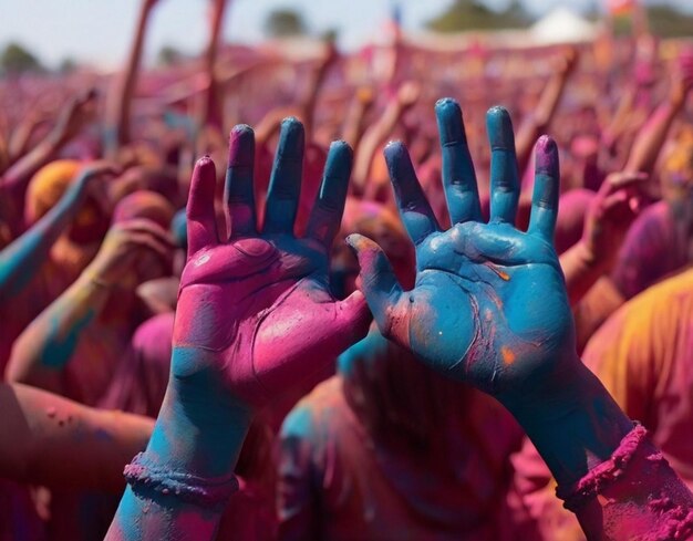 Poudre de couleur de peinture Holi arc-en-ciel colorée avec profiter d'une fille indienne générée par Ai