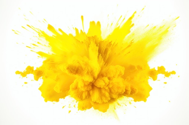 Poudre de couleur de peinture holi jaune vif isolé sur fond blanc