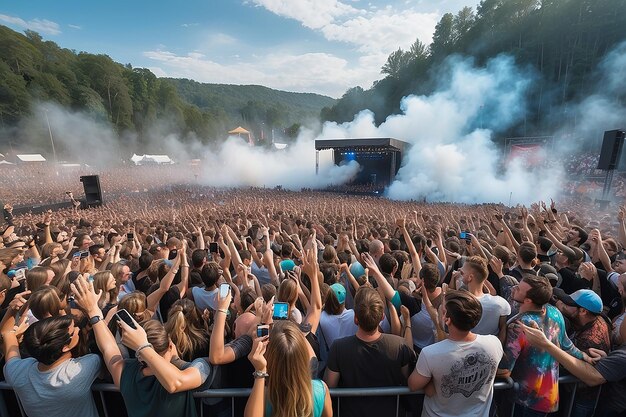 La poudre sur la foule au festival de musique d'été