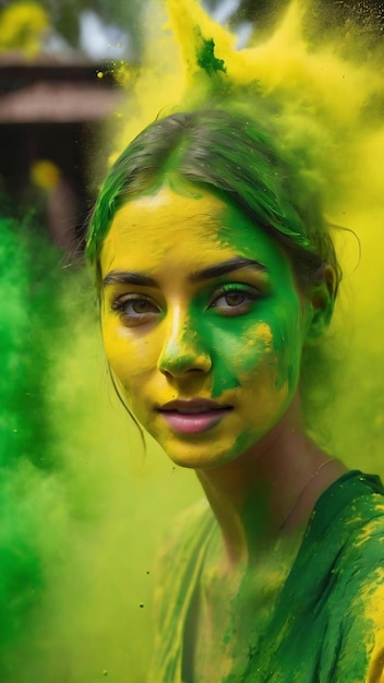 Poudre de holi jaune et vert éclaboussée