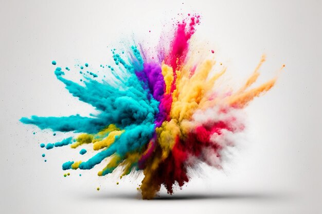 Poudre multicolore éclaboussée sur fond blanc Geler la poudre de couleur de mouvement qui explose Art numérique