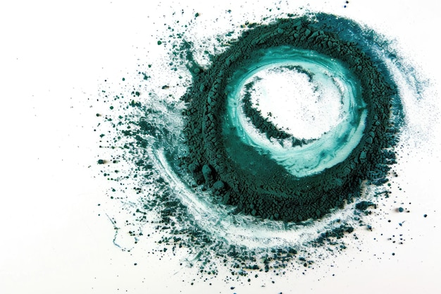 Poudre de spiruline en spirale élégante sur un fond blanc