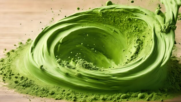 Poudre de thé vert matcha tombant générée avec l'IA