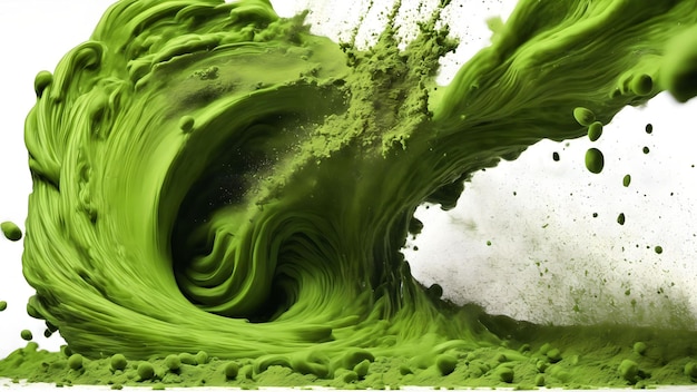 Photo poudre de thé vert matcha tombant générée avec l'ia