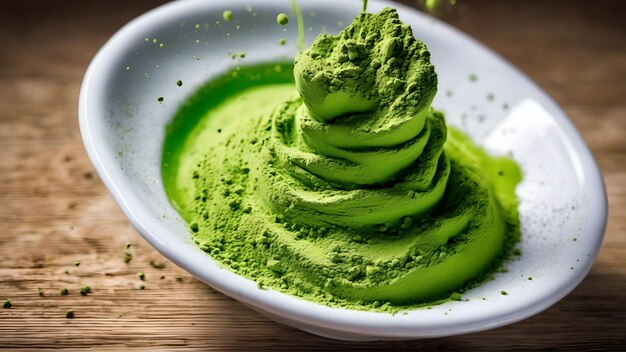 Poudre de thé vert matcha tombant générée avec l'IA