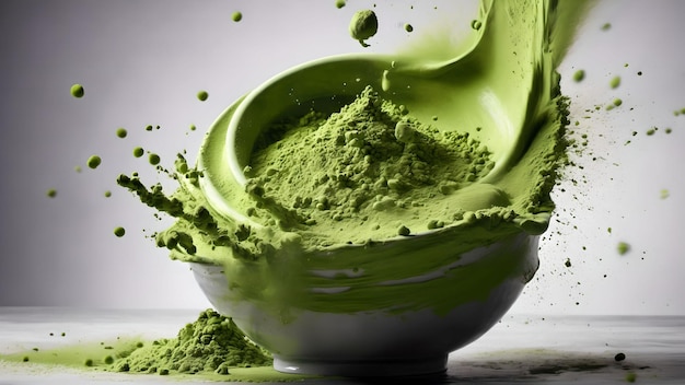 Poudre de thé vert matcha tombant générée avec l'IA