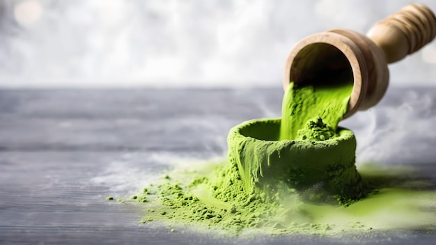 Poudre de thé vert matcha tombant générée avec l'IA