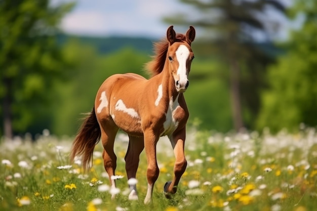 Poulain au pâturage sur le pré