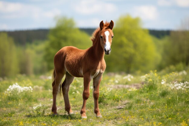 Poulain au pâturage sur le pré