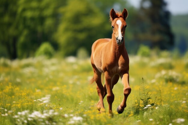 Poulain au pâturage sur le pré