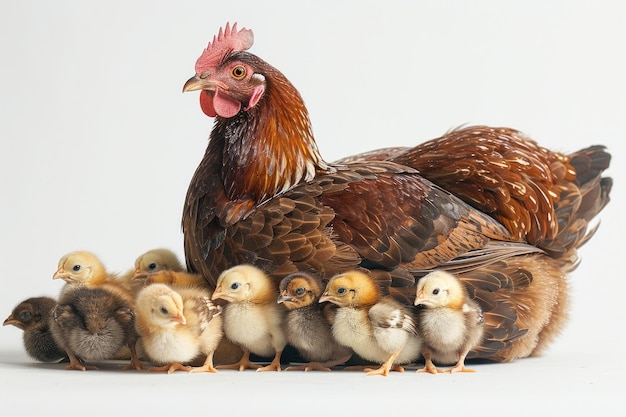 Photo une poule abrite ses poussins sous ses ailes