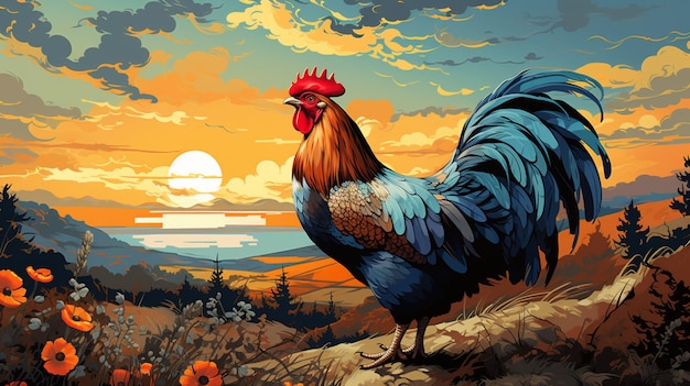 la poule dans l'illustration du champ