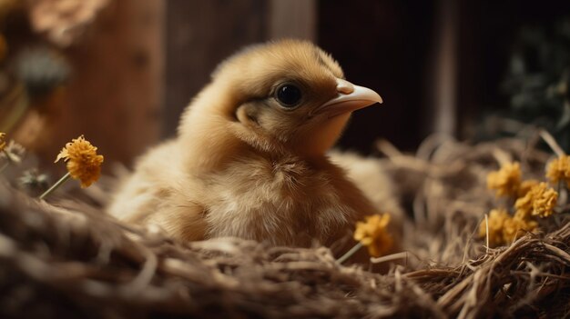 Une poule dans un nid